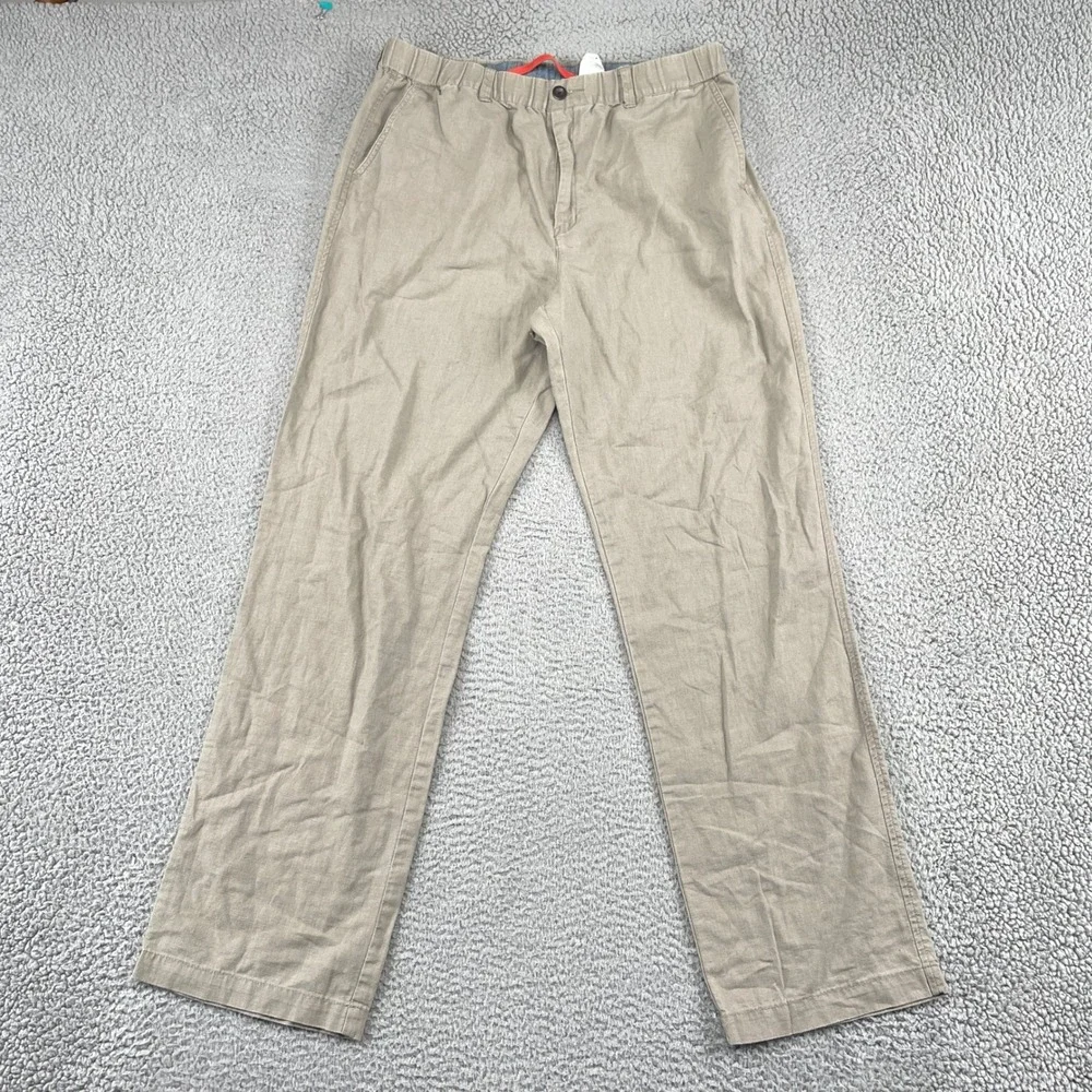 Cova Pants Mens XL Tan Linen Blend H15007 Casual Straight Leg Elastic Waist